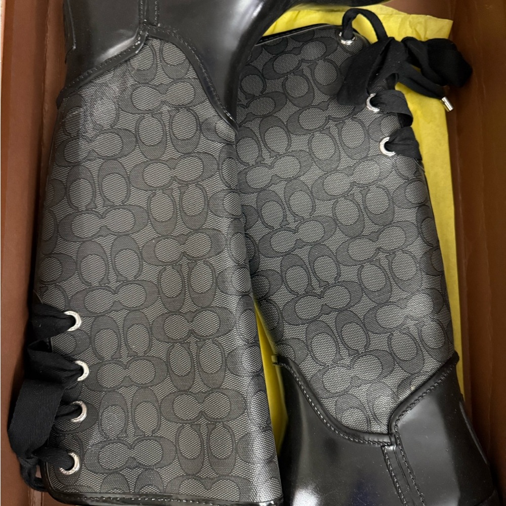 Coach Black and Gray Rain Boots